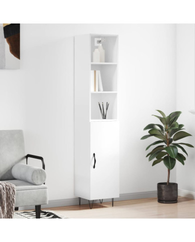 Buffet haut Blanc brillant 34,5x34x180 cm Bois d'ingénierie | Mobilier & Déco