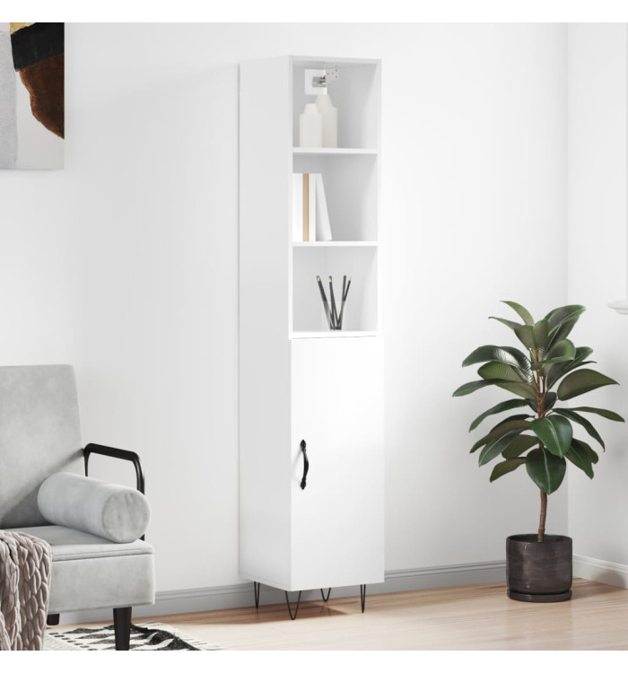 Buffet haut Blanc brillant 34,5x34x180 cm Bois d'ingénierie | Mobilier & Déco