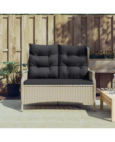 Banc de jardin à 2 places et coussins gris clair résine tressée | Mobilier & Déco