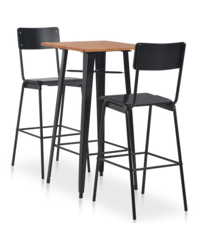Mobilier de bar 3 pcs Acier Noir | Mobilier & Déco