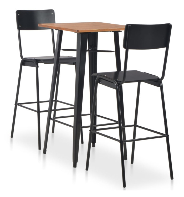 Mobilier de bar 3 pcs Acier Noir | Mobilier & Déco