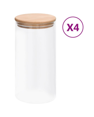 Pots de conservation en verre couvercle en bambou 4 pcs 1200 ml | Mobilier & Déco