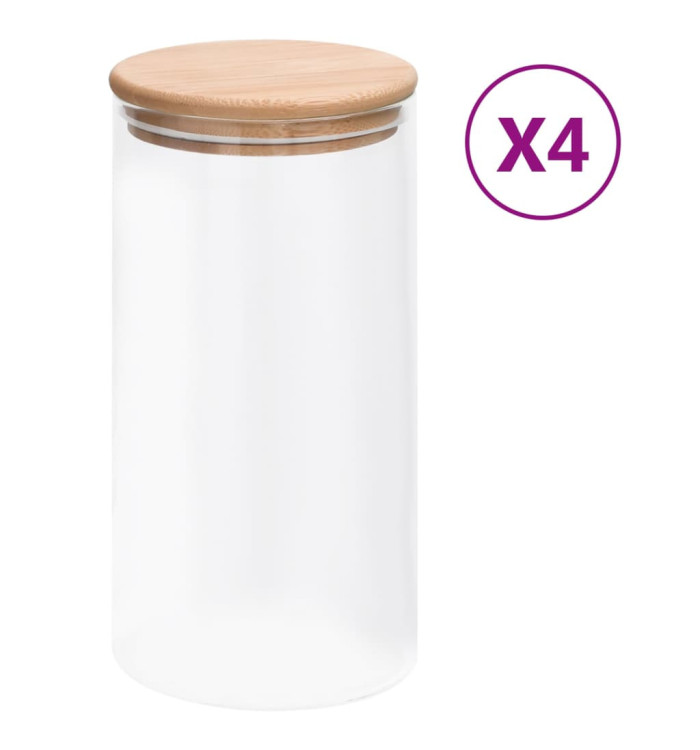 Pots de conservation en verre couvercle en bambou 4 pcs 1200 ml | Mobilier & Déco