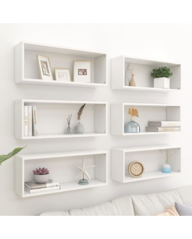 Étagères murales cube 6 pcs Blanc 60x15x23 cm Bois d’ingénierie | Mobilier & Déco