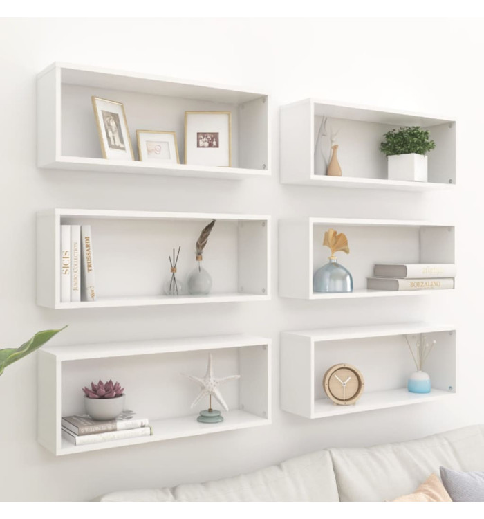 Étagères murales cube 6 pcs Blanc 60x15x23 cm Bois d’ingénierie | Mobilier & Déco