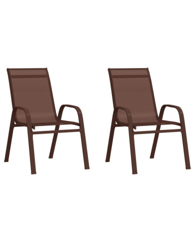 Chaises empilables de jardin lot de 2 Marron Tissu textilène | Mobilier & Déco