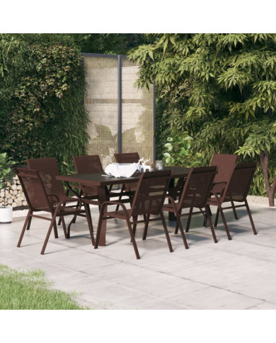 Ensemble à manger de jardin 9 pcs Marron et noir | Mobilier & Déco