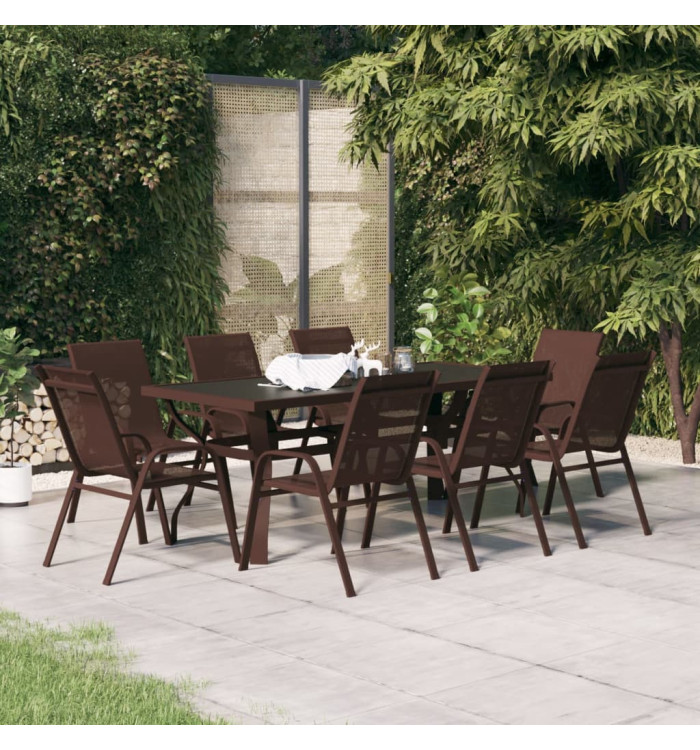 Ensemble à manger de jardin 9 pcs Marron et noir | Mobilier & Déco