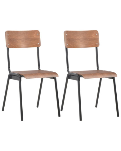 Chaises à manger lot de 2 marron contreplaqué solide et acier | Mobilier & Déco