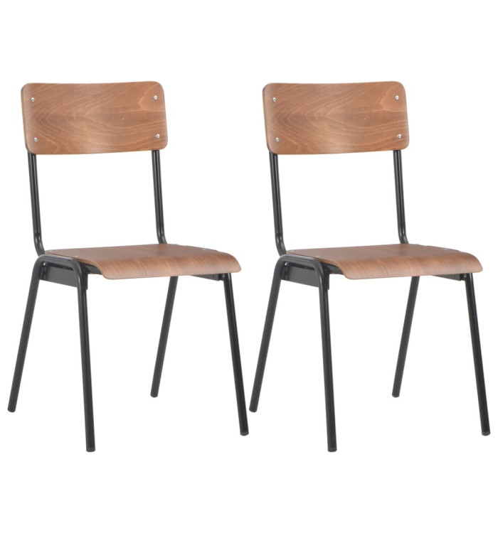 Chaises à manger lot de 2 marron contreplaqué solide et acier | Mobilier & Déco