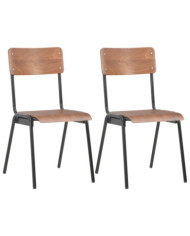 Chaises à manger lot de 2 marron contreplaqué solide et acier | Mobilier & Déco