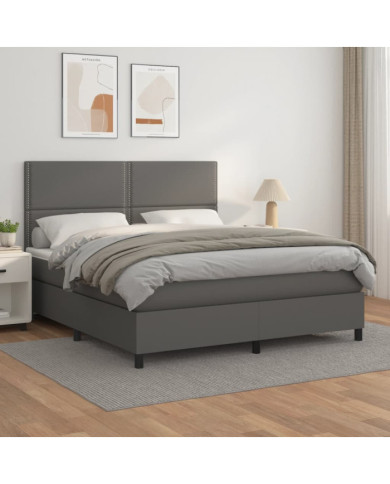 Sommier à lattes de lit avec matelas Gris 160x200 cm Similicuir | Mobilier & Déco