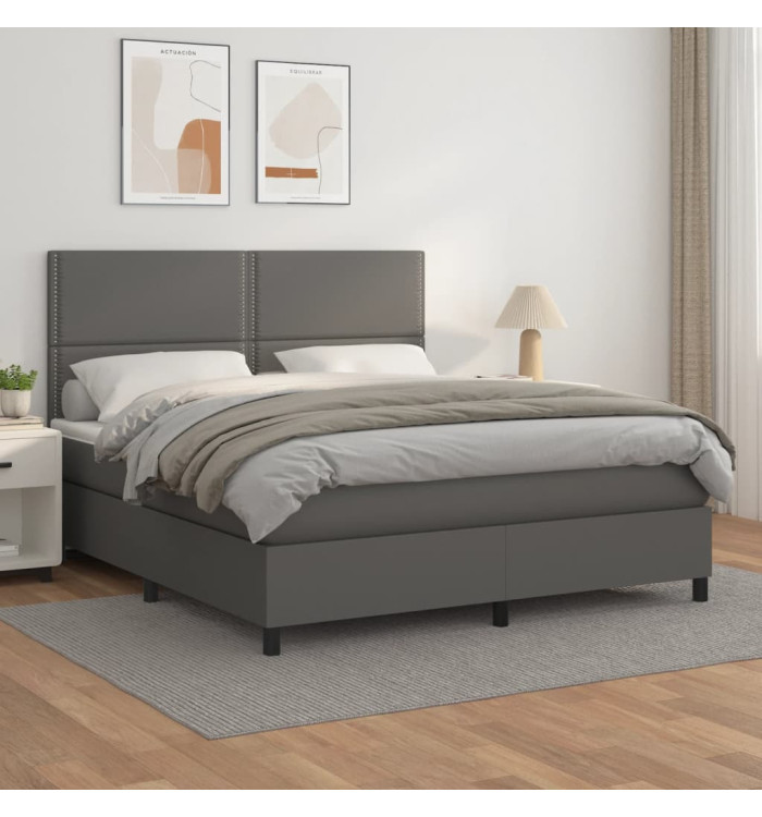Sommier à lattes de lit avec matelas Gris 160x200 cm Similicuir | Mobilier & Déco