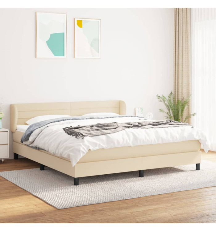 Sommier à lattes de lit avec matelas Crème 180x200 cm Tissu | Mobilier & Déco
