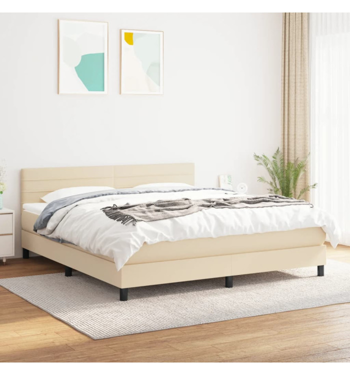 Sommier à lattes de lit avec matelas Crème 180x200 cm Tissu | Mobilier & Déco