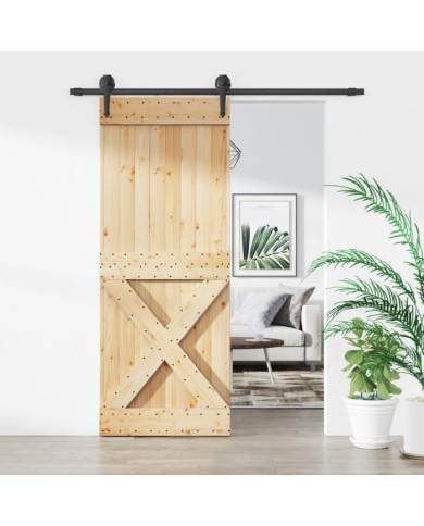 Porte coulissante et kit de quincaillerie 80x210 cm pin massif | Mobilier & Déco