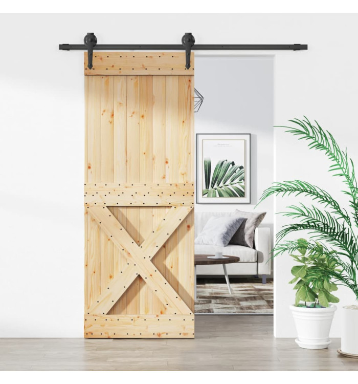 Porte coulissante et kit de quincaillerie 80x210 cm pin massif | Mobilier & Déco