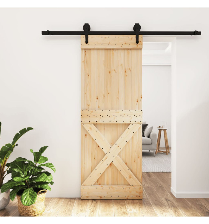 Porte coulissante et kit de quincaillerie 80x210 cm pin massif | Mobilier & Déco