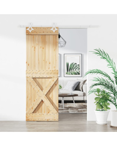 Porte coulissante et kit de quincaillerie 80x210 cm pin massif | Mobilier & Déco