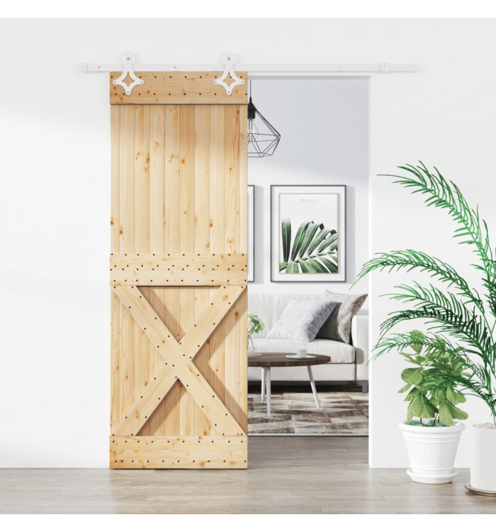 Porte coulissante et kit de quincaillerie 80x210 cm pin massif | Mobilier & Déco