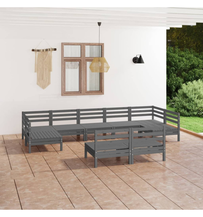 Salon de jardin 9 pcs Gris Bois de pin massif | Mobilier & Déco