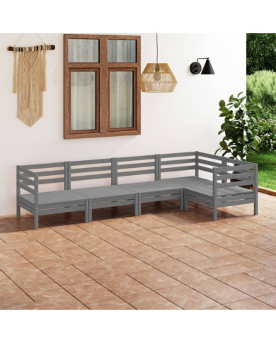 Salon de jardin 5 pcs Bois de pin massif Gris | Mobilier & Déco