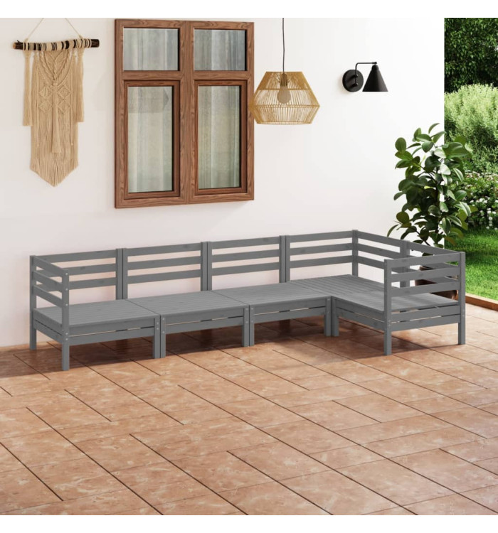 Salon de jardin 5 pcs Bois de pin massif Gris | Mobilier & Déco
