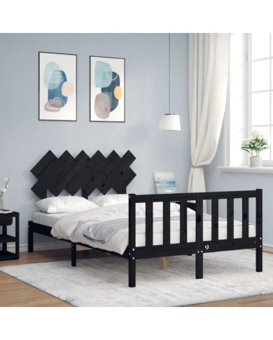 Cadre de lit sans matelas noir bois de pin massif | Mobilier & Déco