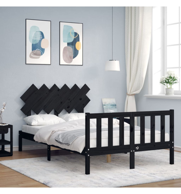 Cadre de lit sans matelas noir bois de pin massif | Mobilier & Déco