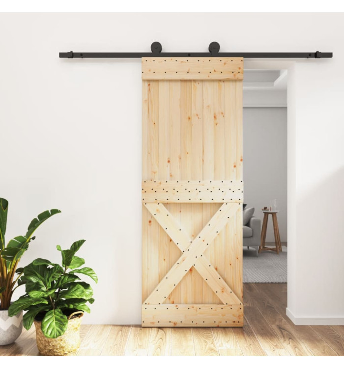 Porte coulissante et kit de quincaillerie 80x210 cm pin massif | Mobilier & Déco