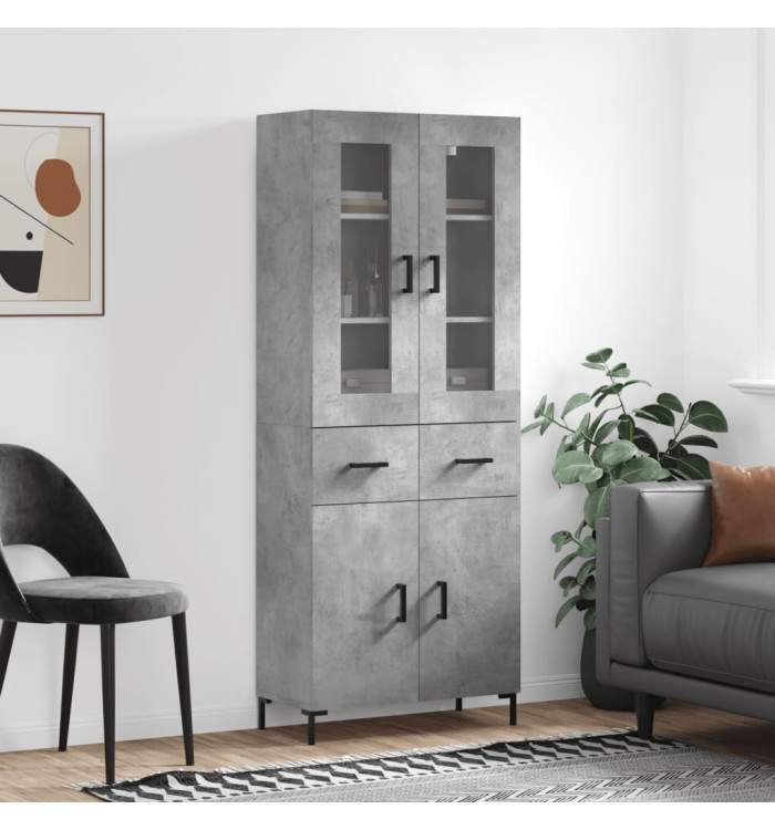 Buffet haut Gris béton 69,5x34x180 cm Bois d'ingénierie | Mobilier & Déco