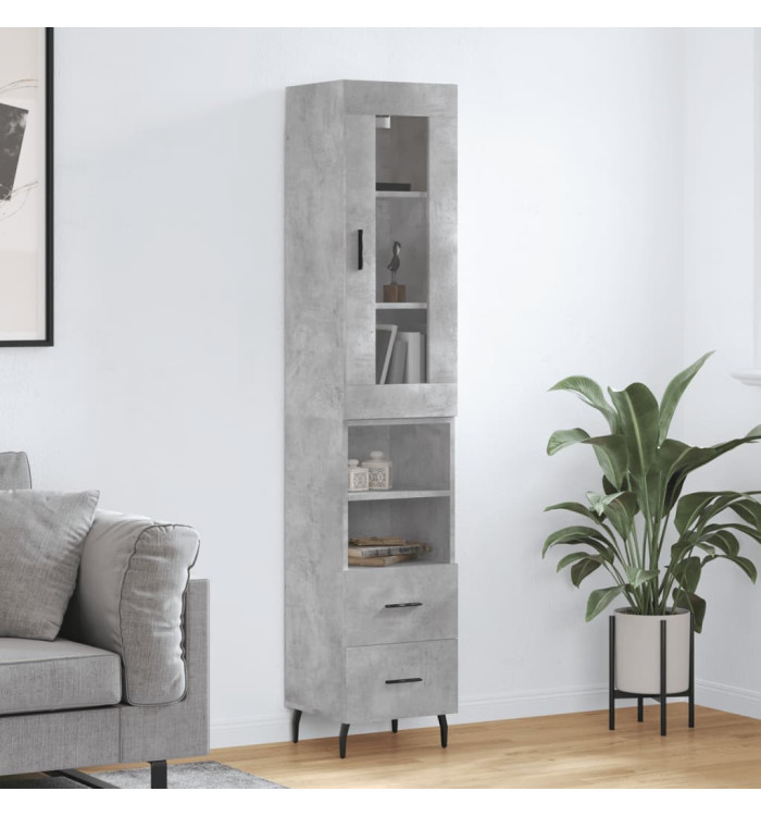 Buffet haut Gris béton 34,5x34x180 cm Bois d'ingénierie | Mobilier & Déco