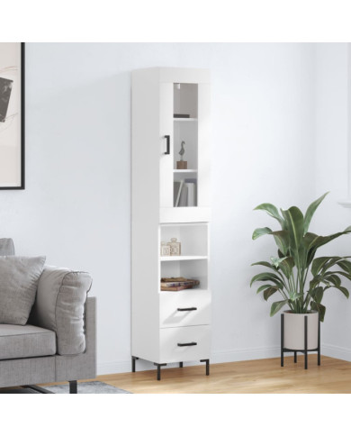 Buffet haut Blanc brillant 34,5x34x180 cm Bois d'ingénierie | Mobilier & Déco