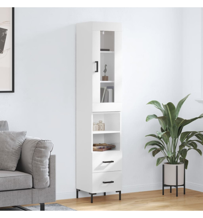 Buffet haut Blanc brillant 34,5x34x180 cm Bois d'ingénierie | Mobilier & Déco