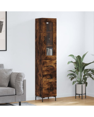 Buffet haut Chêne fumé 34,5x34x180 cm Bois d'ingénierie | Mobilier & Déco