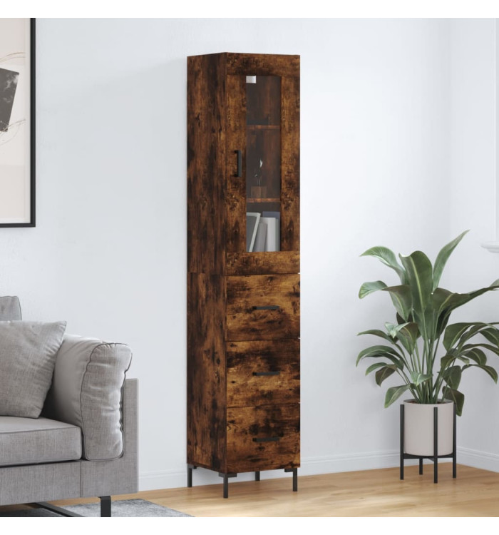 Buffet haut Chêne fumé 34,5x34x180 cm Bois d'ingénierie | Mobilier & Déco
