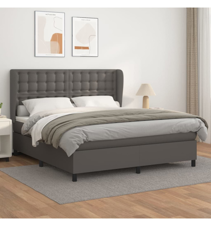 Sommier à lattes de lit avec matelas Gris 160x200 cm Similicuir | Mobilier & Déco