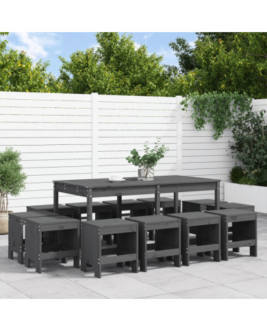 Ensemble à manger de jardin 13 pcs gris bois de pin massif | Mobilier & Déco