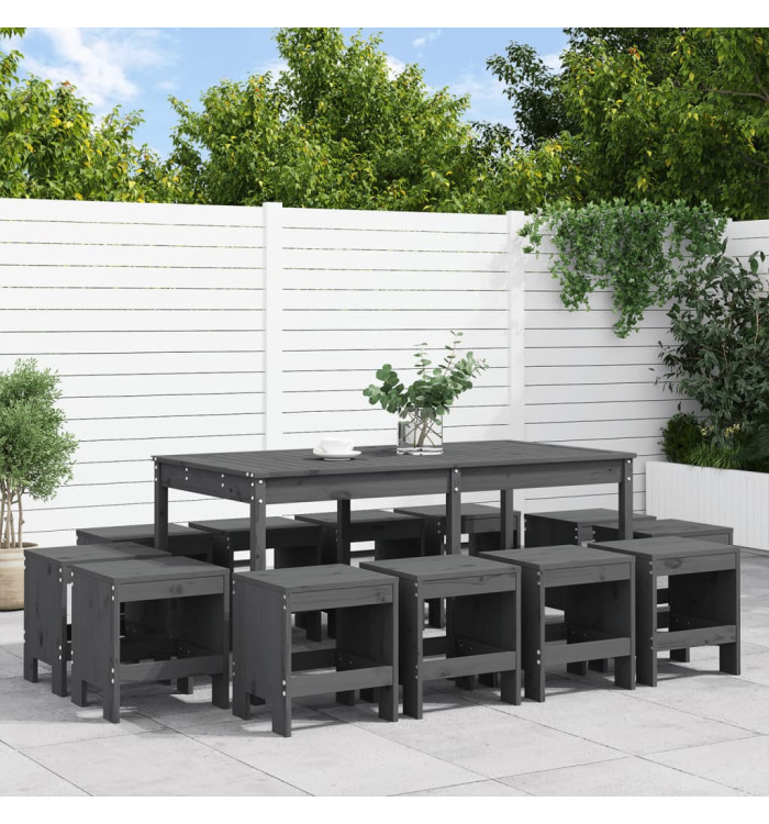 Ensemble à manger de jardin 13 pcs gris bois de pin massif | Mobilier & Déco