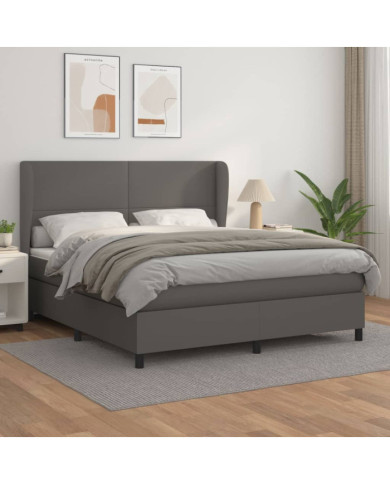 Sommier à lattes de lit avec matelas Gris 160x200 cm Similicuir | Mobilier & Déco
