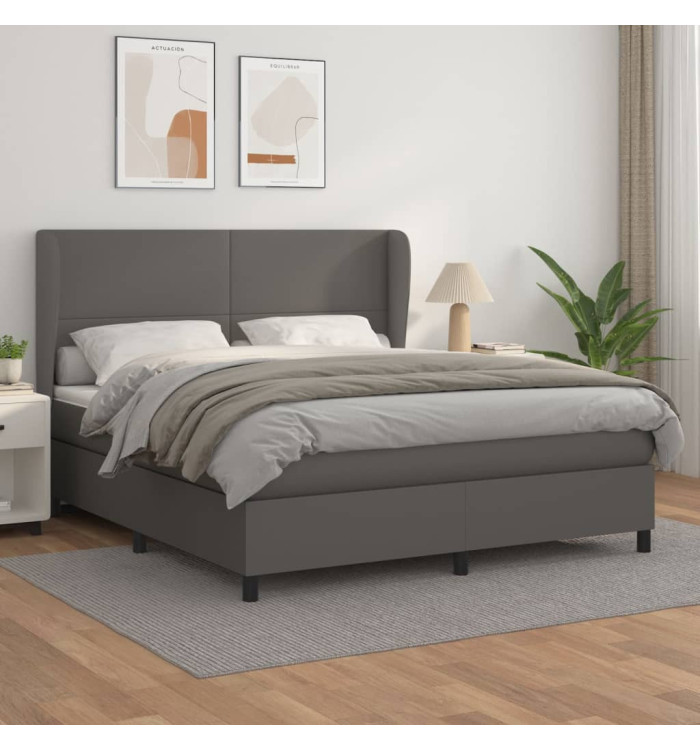 Sommier à lattes de lit avec matelas Gris 160x200 cm Similicuir | Mobilier & Déco