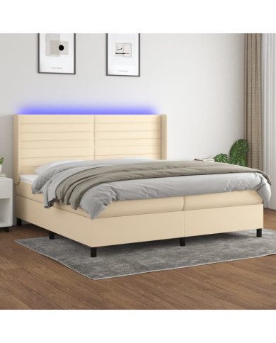 Sommier à lattes de lit matelas et LED Crème 200x200 cm Tissu | Mobilier & Déco