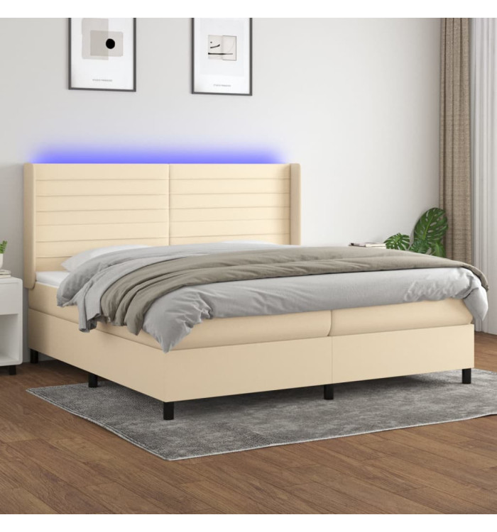 Sommier à lattes de lit matelas et LED Crème 200x200 cm Tissu | Mobilier & Déco