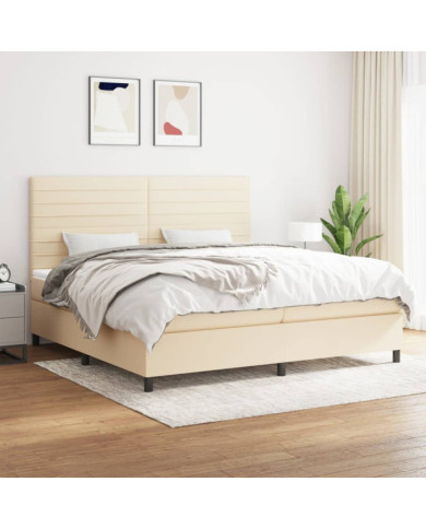 Sommier à lattes de lit avec matelas Crème 200x200 cm Tissu | Mobilier & Déco