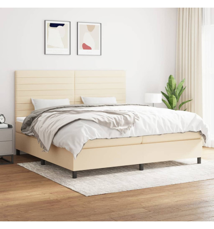 Sommier à lattes de lit avec matelas Crème 200x200 cm Tissu | Mobilier & Déco