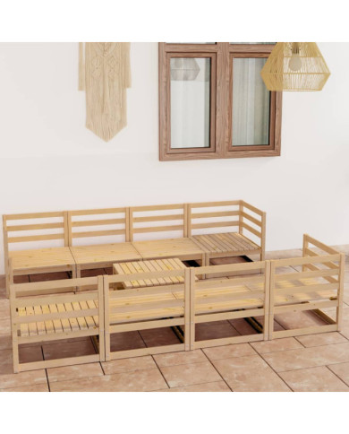 Salon de jardin 9 pcs bois de pin massif | Mobilier & Déco