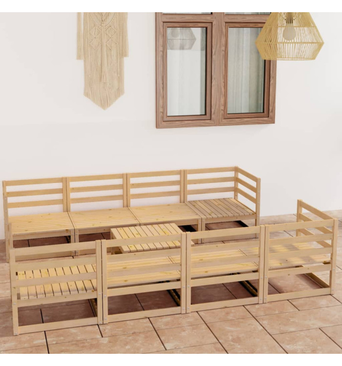 Salon de jardin 9 pcs bois de pin massif | Mobilier & Déco