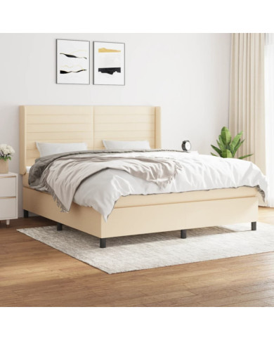 Sommier à lattes de lit avec matelas Crème 180x200 cm Tissu | Mobilier & Déco