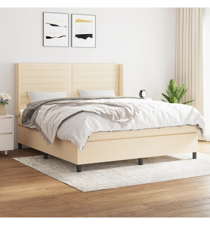 Sommier à lattes de lit avec matelas Crème 180x200 cm Tissu | Mobilier & Déco