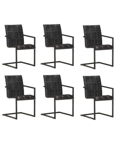 Chaises à manger cantilever lot de 6 noir cuir véritable | Mobilier & Déco